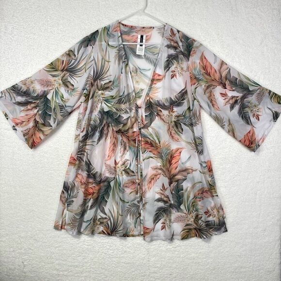 Jantzen Women's Tropical Palm Print Tie-Front Cover Up Green Multi Large NWT - Picture 1 of 5